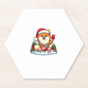 Funny Peace Hand Pomeranian Christmas Lights Women Paper Coaster