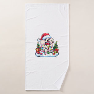 Funny Peace Hand Poodle Christmas Lights Womens Me Bath Towel
