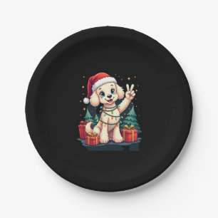 Funny Peace Hand Poodle Christmas Lights Womens Me Paper Plate