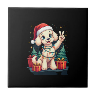 Funny Peace Hand Poodle Christmas Lights Womens Me Tile