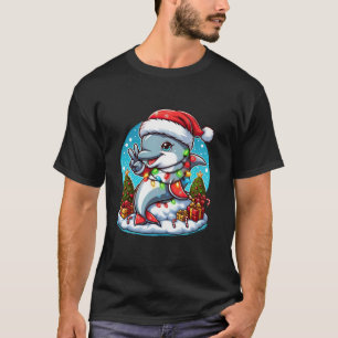 Funny Peace Hand Shark Christmas Lights Womens Men T-Shirt
