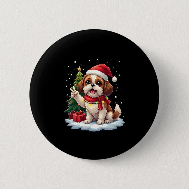 Funny Peace Hand Shih Tzu Christmas Lights Womens  6 Cm Round Badge (Front)