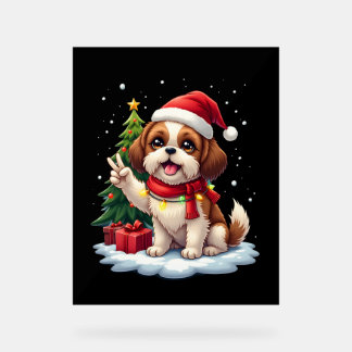 Funny Peace Hand Shih Tzu Christmas Lights Womens  Acrylic Sign
