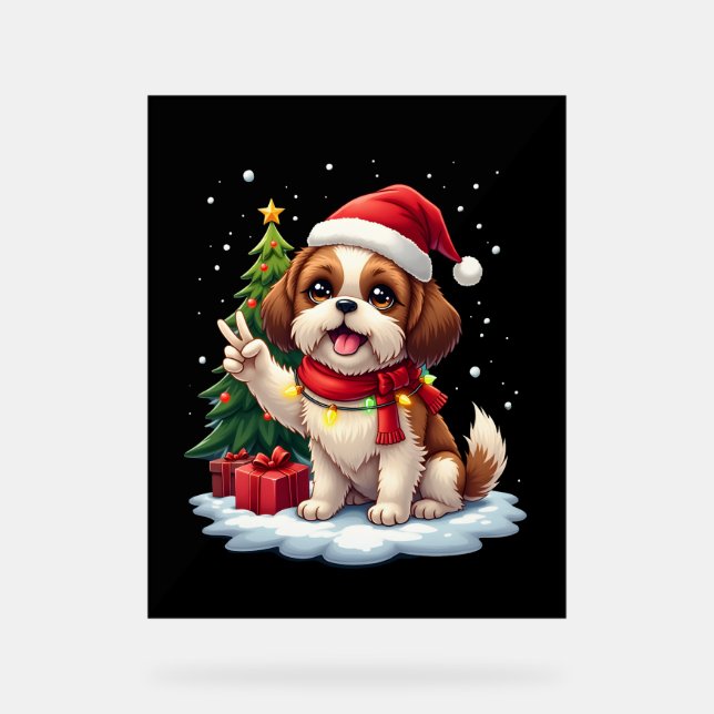 Funny Peace Hand Shih Tzu Christmas Lights Womens  Acrylic Sign (Front)