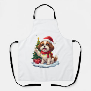 Funny Peace Hand Shih Tzu Christmas Lights Womens Apron