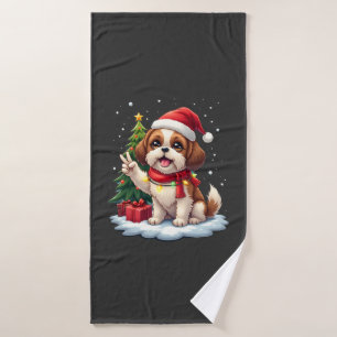 Funny Peace Hand Shih Tzu Christmas Lights Womens Bath Towel