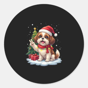 Funny Peace Hand Shih Tzu Christmas Lights Womens  Classic Round Sticker