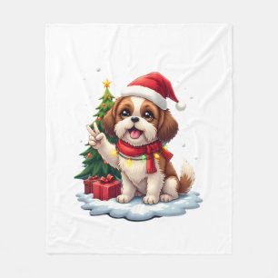 Funny Peace Hand Shih Tzu Christmas Lights Womens Fleece Blanket