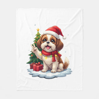 Funny Peace Hand Shih Tzu Christmas Lights Womens  Fleece Blanket