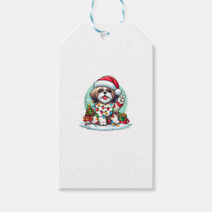 Funny Peace Hand Shih Tzu Christmas Lights Womens Gift Tags