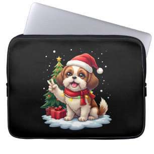 Funny Peace Hand Shih Tzu Christmas Lights Womens Laptop Sleeve