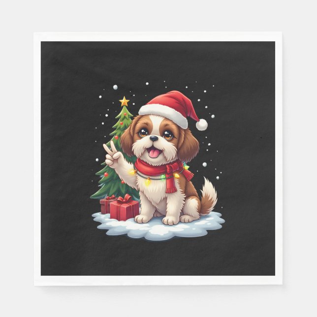 Funny Peace Hand Shih Tzu Christmas Lights Womens  Napkin (Front)