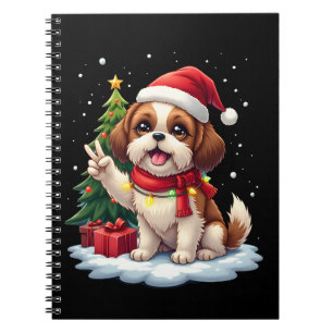 Funny Peace Hand Shih Tzu Christmas Lights Womens  Notebook