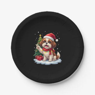 Funny Peace Hand Shih Tzu Christmas Lights Womens  Paper Plate
