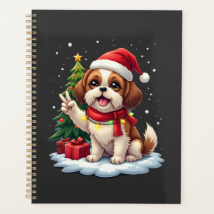 Funny Peace Hand Shih Tzu Christmas Lights Womens Planner