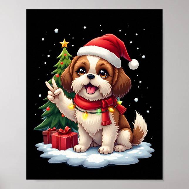Funny Peace Hand Shih Tzu Christmas Lights Womens  Poster (Front)