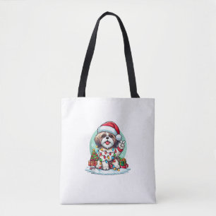 Funny Peace Hand Shih Tzu Christmas Lights Womens Tote Bag