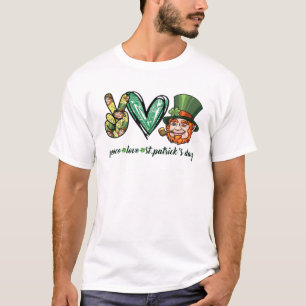 Funny Peace Love Day St Patrick's Day Irish Leprec T-Shirt