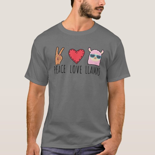 Funny Peace Love Llamas T-Shirt (Front)