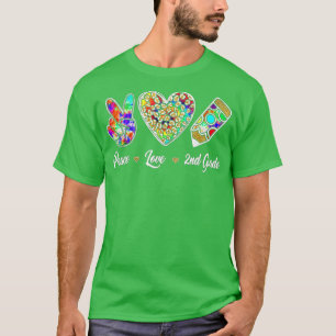 Funny Peace Love Second Grade Back To School Teach T-Shirt