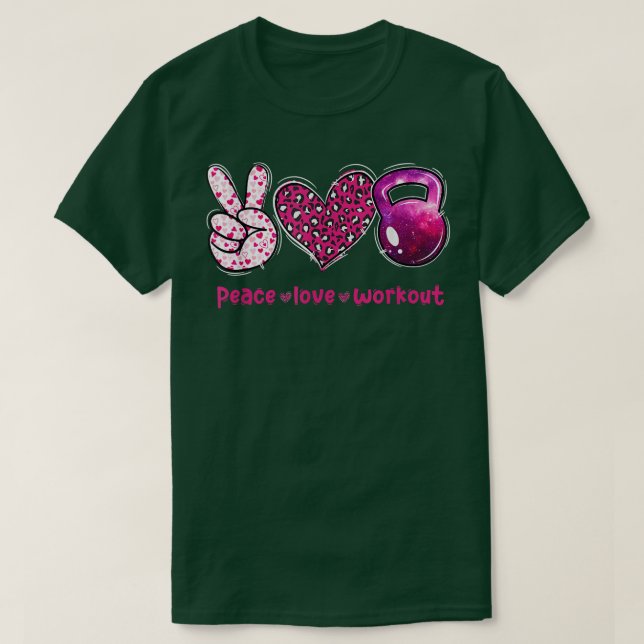 Funny Peace Love Workout Gym Lifting Gymer Valenti T-Shirt (Design Front)