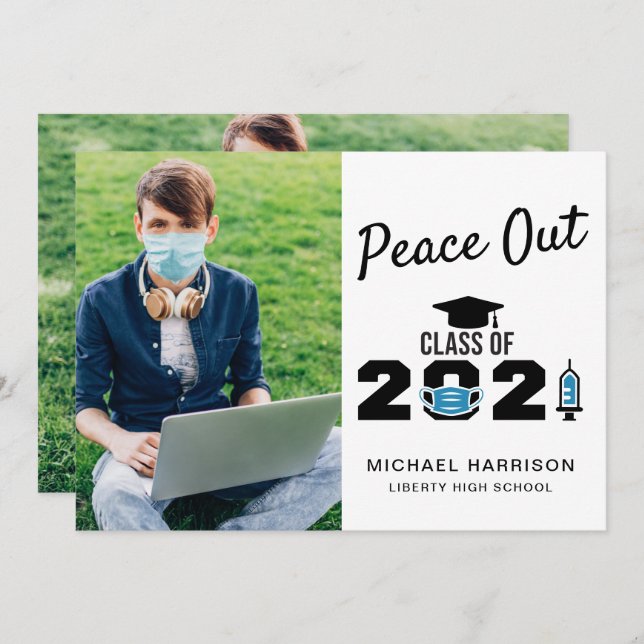 Funny Peace Out Class of 2021 Photo Graduation Announcement (Front/Back)
