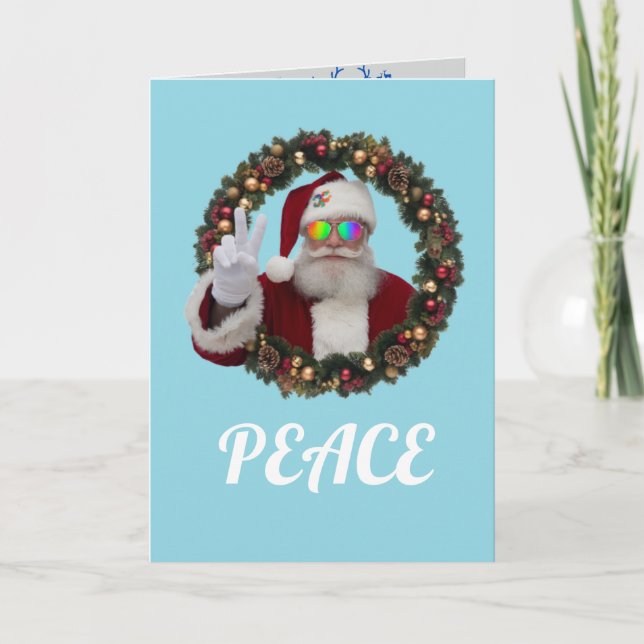 Funny Peace Santa Christmas Card (Front)