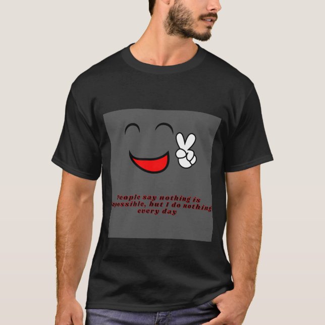 Funny Peace Sign Smile Illustration Lazy Humor Art T-Shirt (Front)