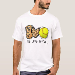 Funny Peaceful Love Softball Mothers Day Softball T-Shirt