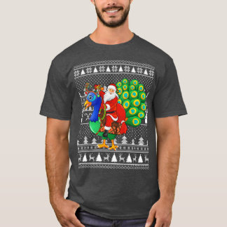 Funny Peacock Bird Lover Santa Riding Peacock Ugly T-Shirt