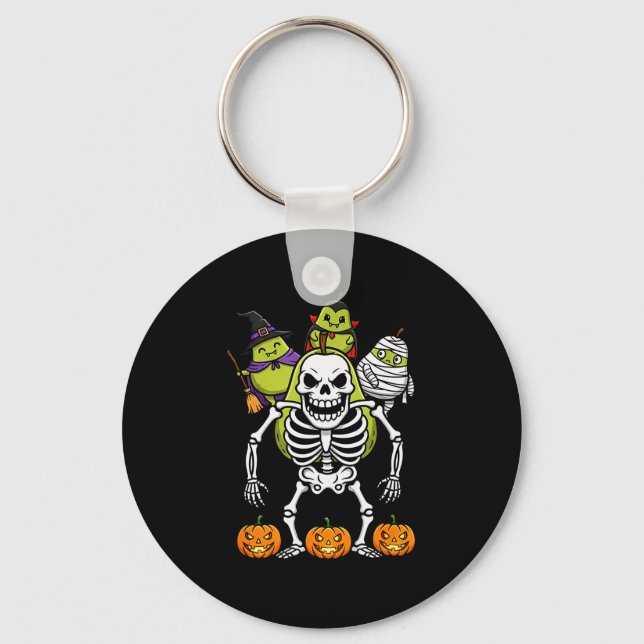 Funny Pear Skeleton Mummy Witch Halloween Kids Men Key Ring (Front)