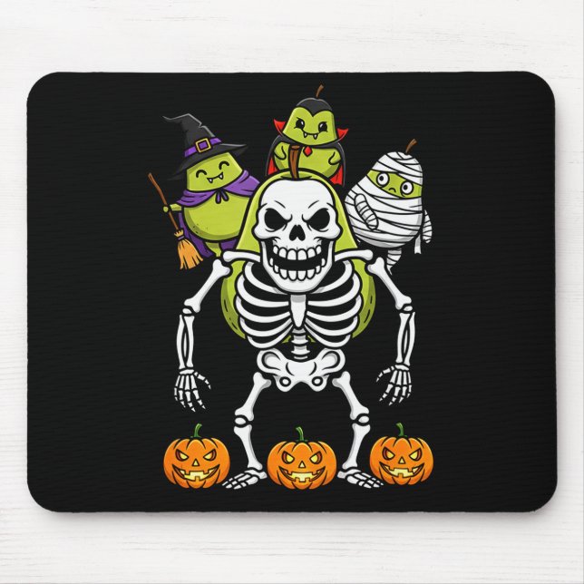 Funny Pear Skeleton Mummy Witch Halloween Kids Men Mouse Pad (Front)