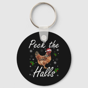 Funny Peck The Halls Christmas Chicken Snowflakes  Key Ring