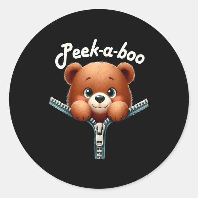 Funny - Peek-a-boo - Bear  Classic Round Sticker (Front)