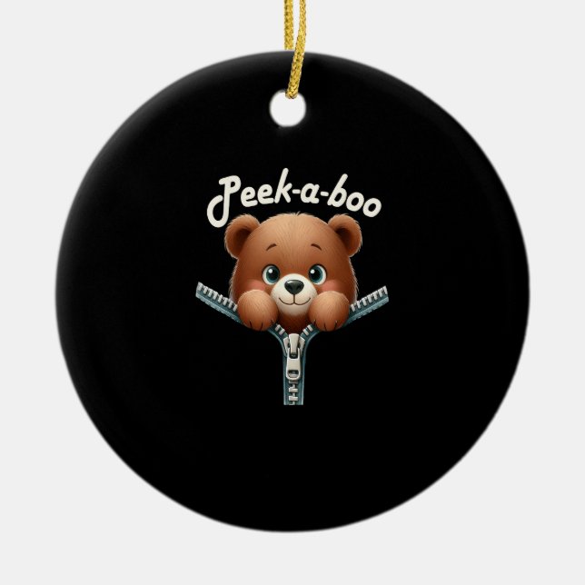 Funny - Peekabo - Bear Ceramic Tree Decoration (Front)