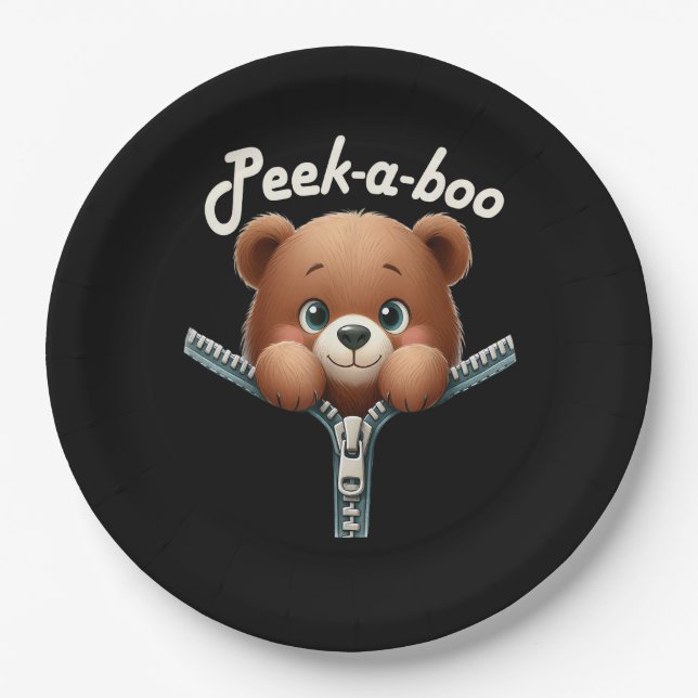 Funny - Peekabo - Bear Paper Plate (Front)