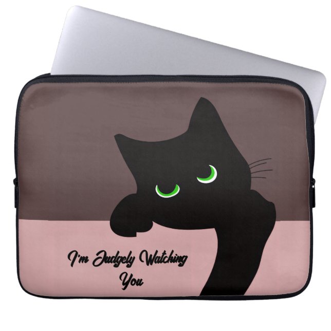 Funny Peeking Black Cat Custom Aesthetic Laptop Sleeve (Front)