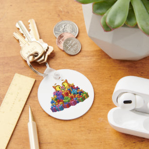 Funny Peeking Cat Hiding in a Pile of Birthday Gif Key Ring