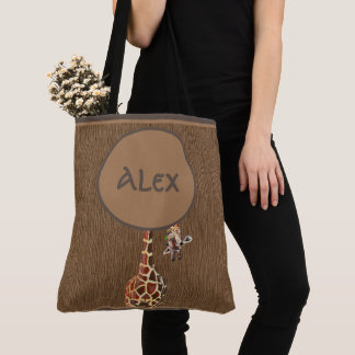 Funny Peeking Giraffe Monogram Tote Bag