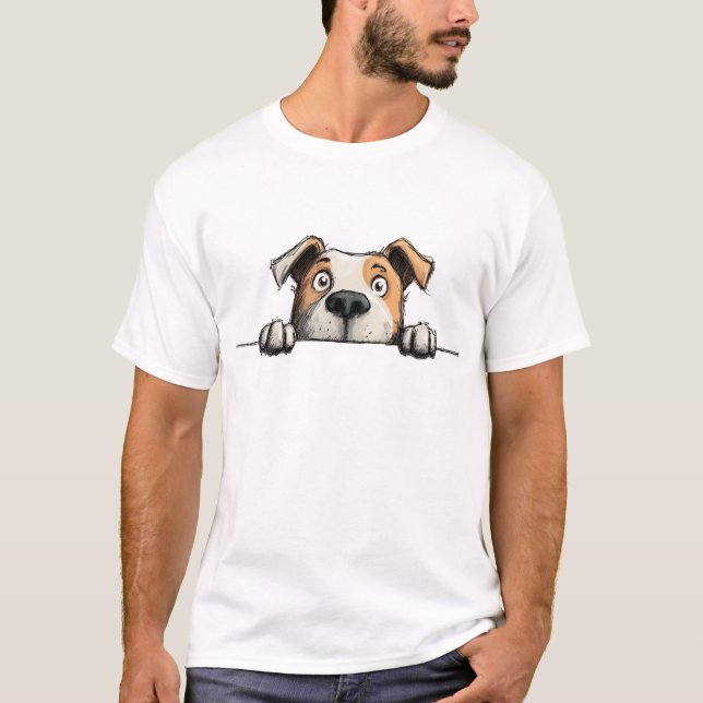 Funny Peeking Staffy Dog T-Shirt (Front)