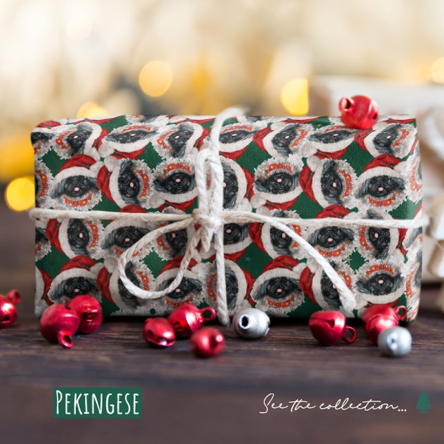 Funny Pekingese Christmas Pattern Wrapping Paper (Creator Uploaded)