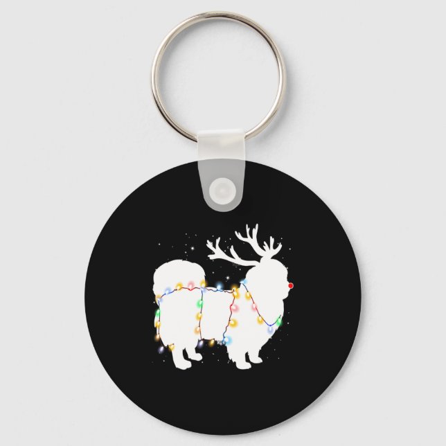 Funny Pekingese Dog Tree Christmas Lights Xmas Paj Key Ring (Front)