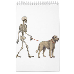 Funny Pekingese Skeleton Dog Walking Halloween Dog Calendar