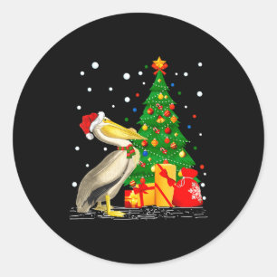 Funny Pelican Lover Gift Santa Hat Pelican Christm Classic Round Sticker