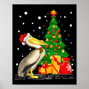 Funny Pelican Lover Gift Santa Hat Pelican Christm Poster