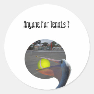 Funny Pelican Tennis Player, Classic Round Sticker