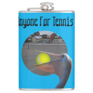 Funny Pelican Tennis Player, Hip Flask