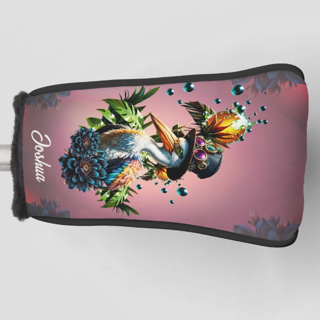 Funny pelican with steampunk hat  golf head cover (Front)