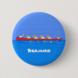 Funny pelicans rowing cartoon illustration 6 cm round badge