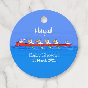 Funny pelicans rowing cartoon illustration favour tags